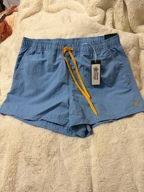 Women’s Alpine Design Serene Blue Pull-On Shorts with Yellow Drawstring
